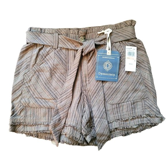 Democracy Shorts Absolution Olive Green Bermuda Fringe Edge Tie Size 2 JJ3070 - Picture 1 of 8